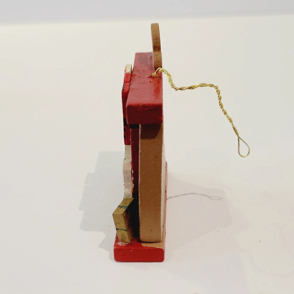 Vintage Fireplace Handmade Wood Christmas Stockings Ornament Rare!